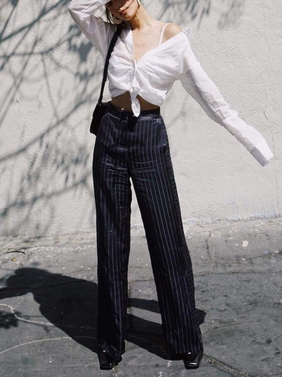 Wilfred Pants - NEW Wilfred Chablais Silk Rayon Wide Leg Pant Striped Size 8 Medium NWOT